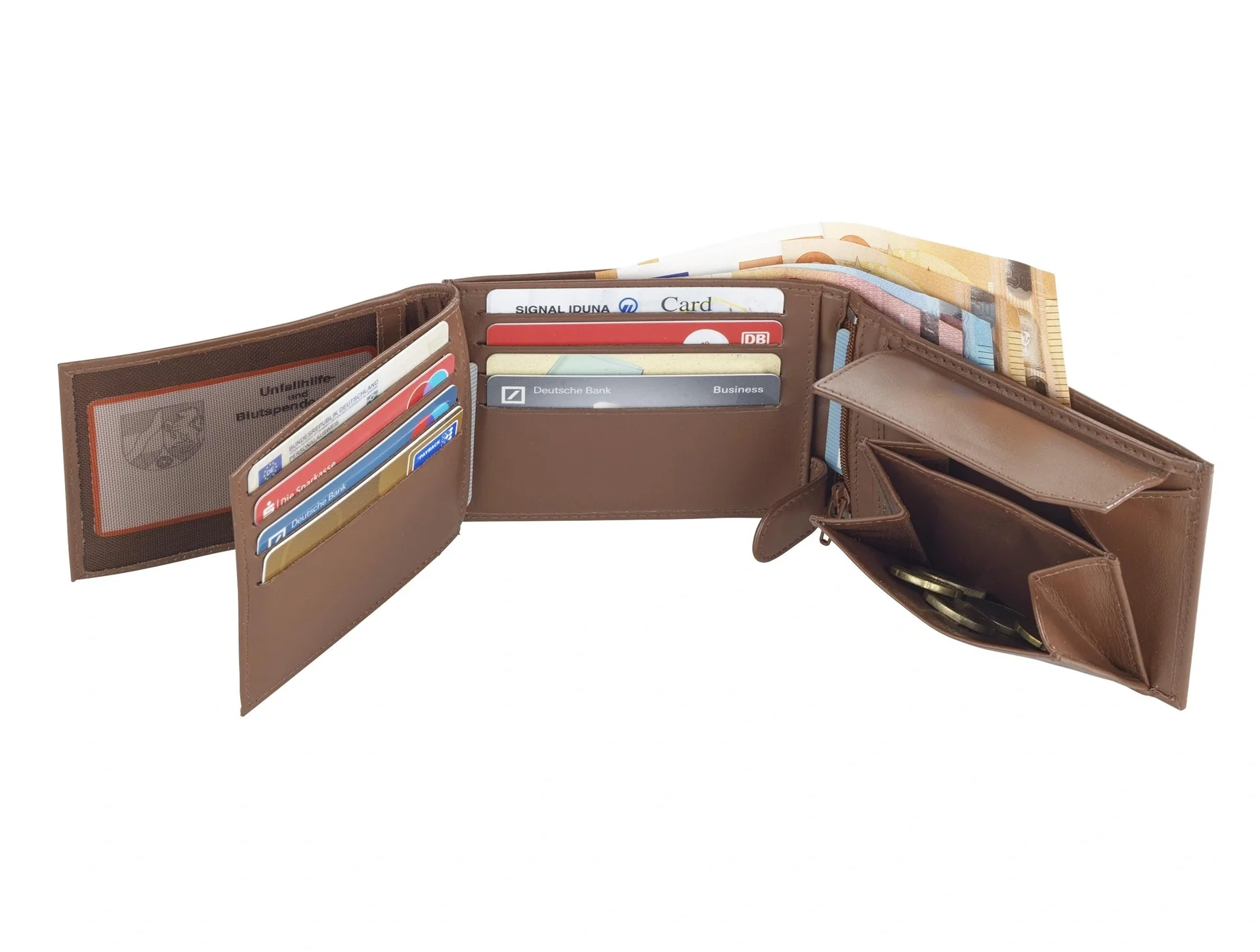 Kombi-Geldbörse "Chevirex", 12 x 9 x 2,5 cm, Echtleder, Braun - 6