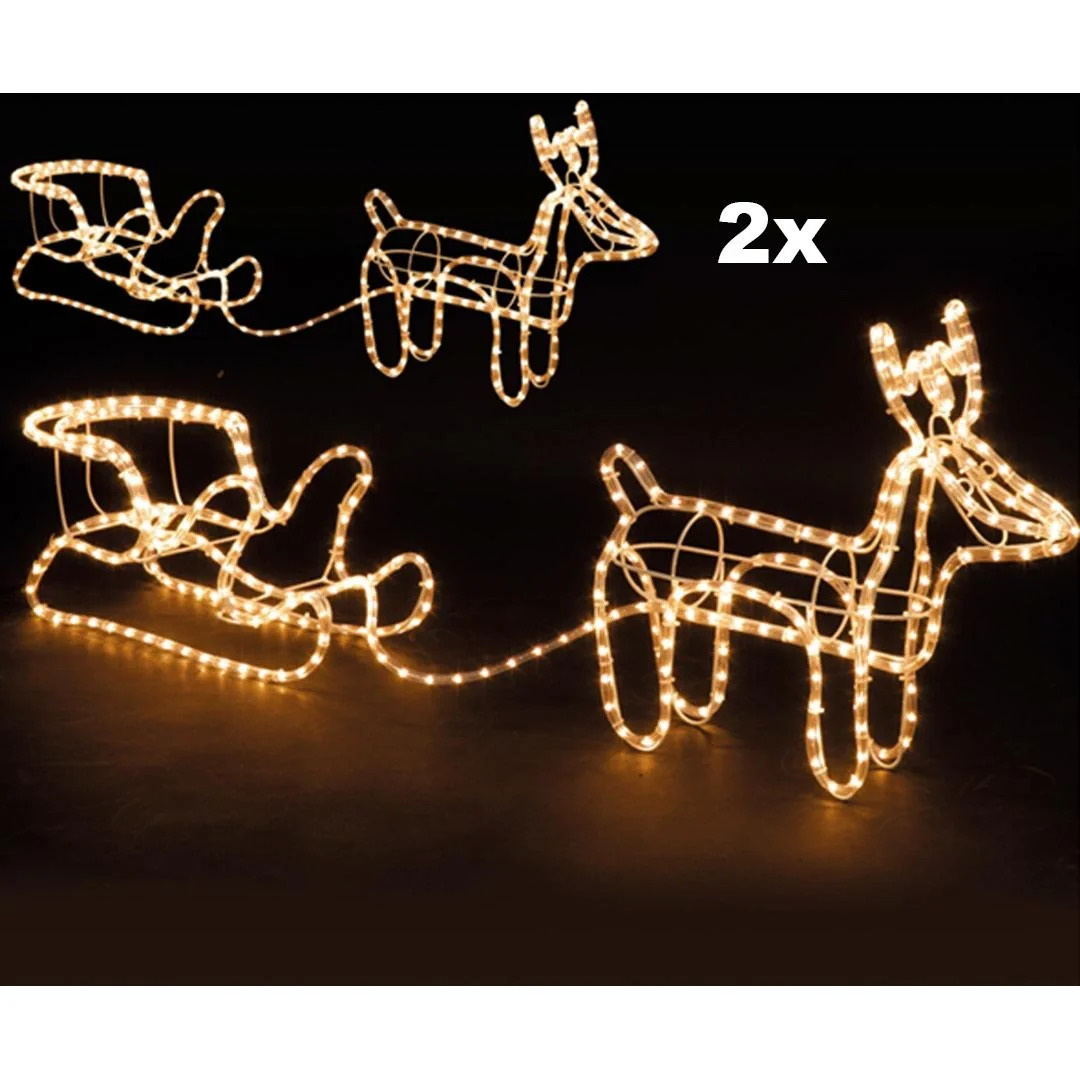Weihnachtsbeleuchtung Rentier mit Schlitten - 2er-Set - Warmweiß - 8