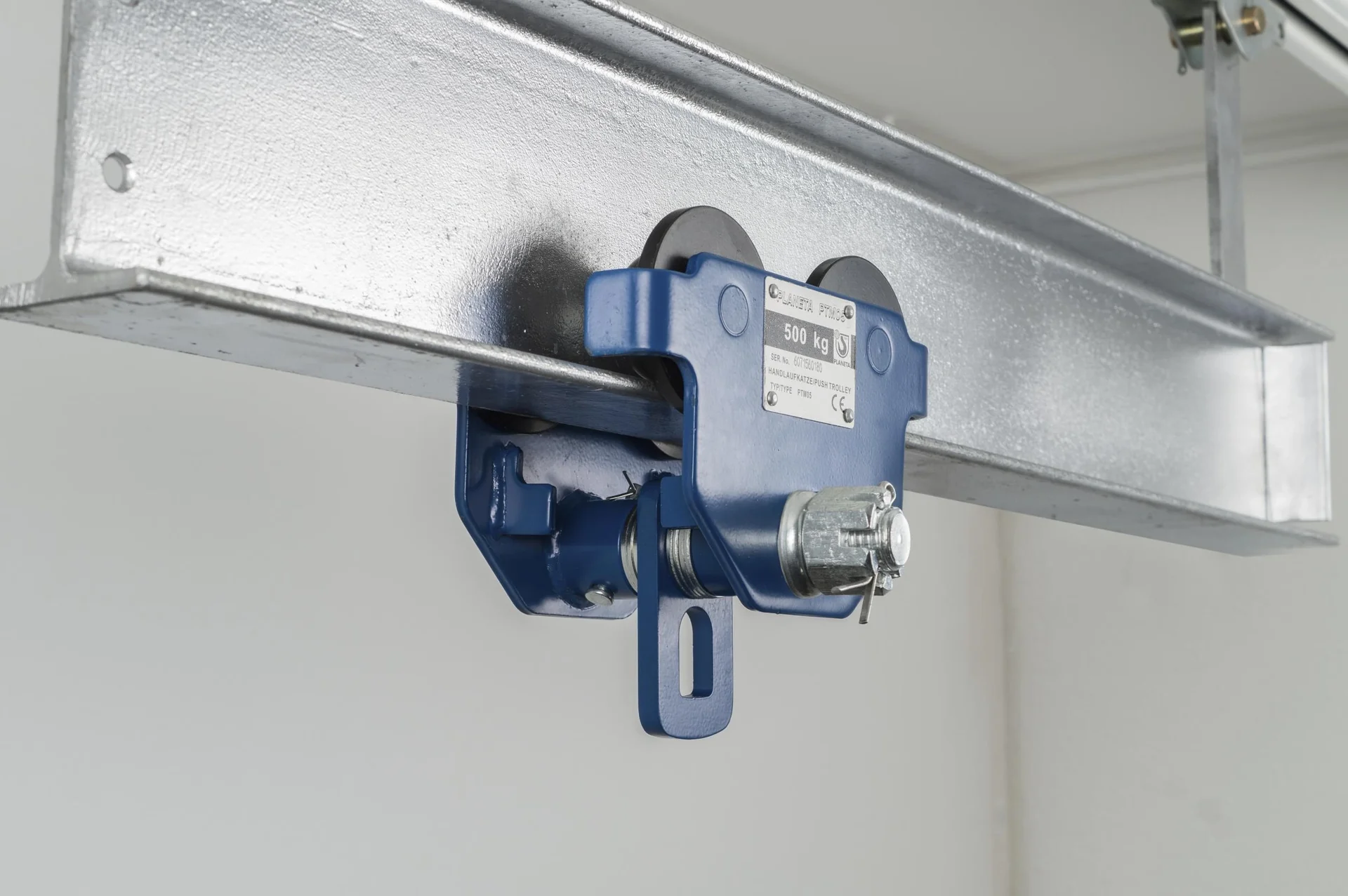 Handlaufkatze PTM 1, Tragfähigkeit 1.000 kg, Flanschbreite 64-203 mm, Min. Kurvenradius 0,9 m - 2