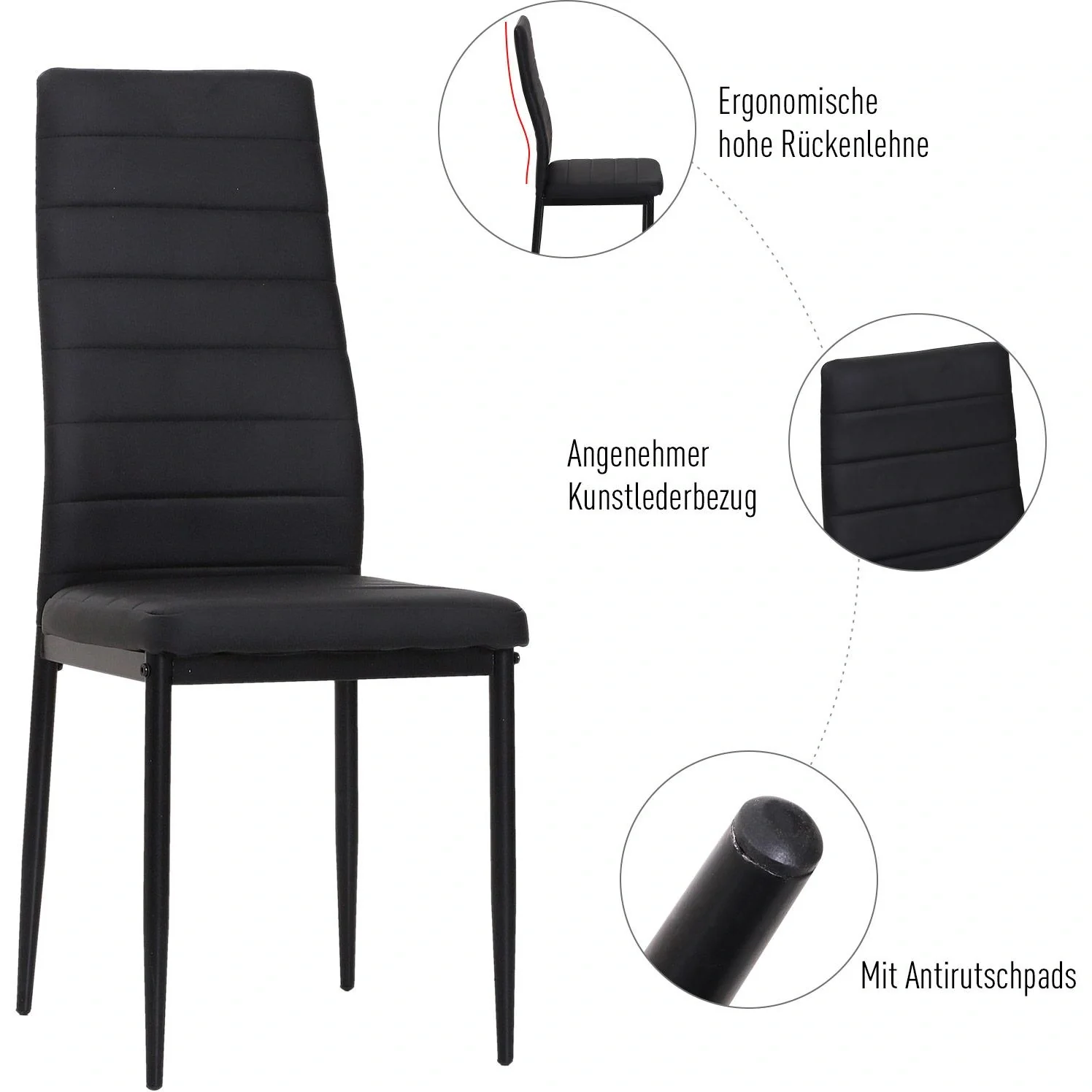 4er-Set Esszimmerstuhl Küchenstuhl Luxus Essgruppe Polsterstuhl Stuhl Hochlehner Kunstleder + Metall - 4