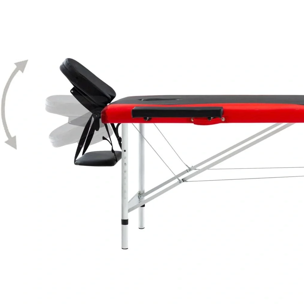 Klappbarer Massagetisch 2 Zonen Aluminium, schwarz und rot - 8
