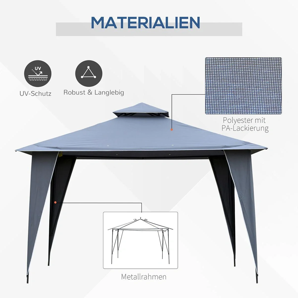Sonnenschirm mit Handkurbel & Kippfunktion, Metall+Polyester, braun, Ø2,7 x 2,35 m - 2