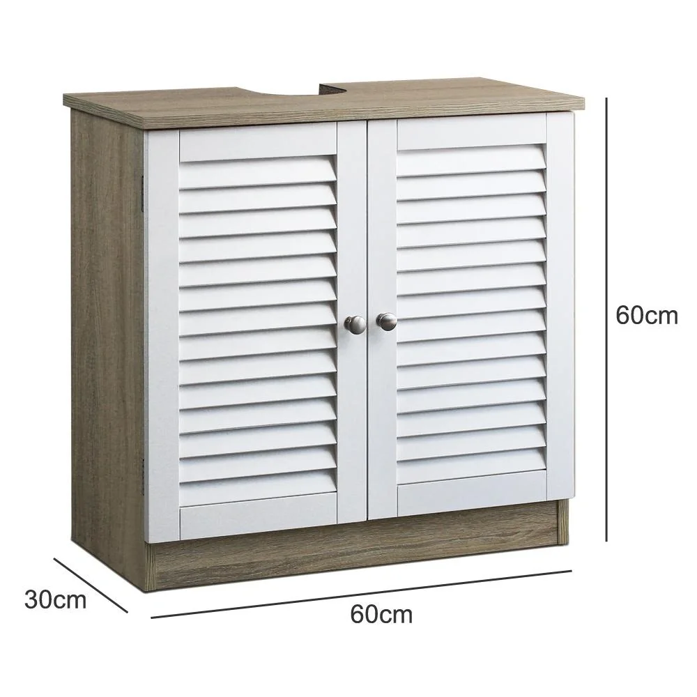 Waschtisch-Unterschrank mit Aussparung 60 x 30 x 60cm weiß-braun - 6