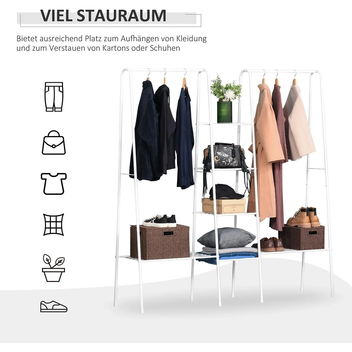 Kleiderständer mit 6 Regale weiß - 10