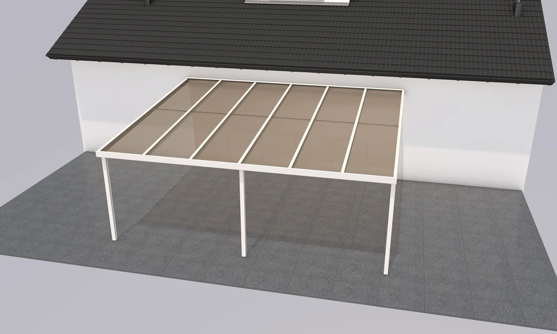 Terrassendach Premium, weiß, 6110 x 5060 mm - Acryl Stegplatten 16mm, bronze - 2