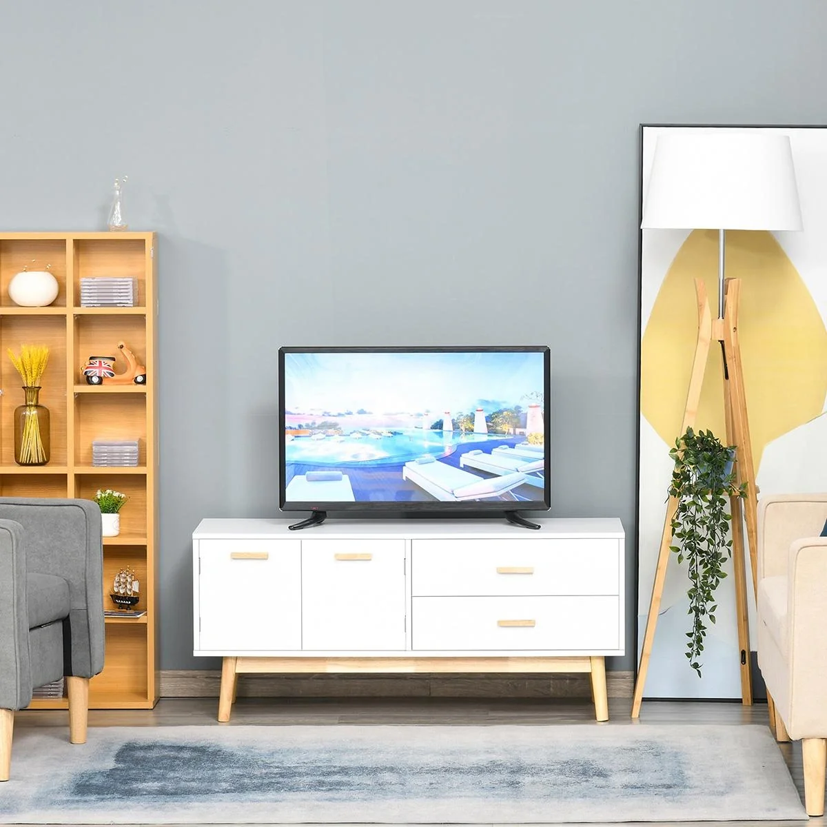 Fernsehtisch Fernsehschrank TV Lowboard Moderne MDF-Platte Gummiholzbeine Stauraum Wohnzimmer Büro für Fernseher bis zu - 4