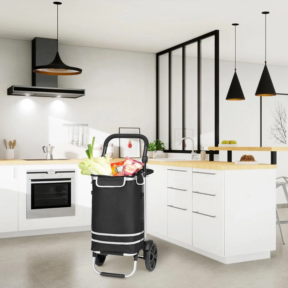 Einkaufswagen Max 25kg|Abnehmbare Einkaufstasche|Mit Kühlfach | Aluminium schwarz - 11