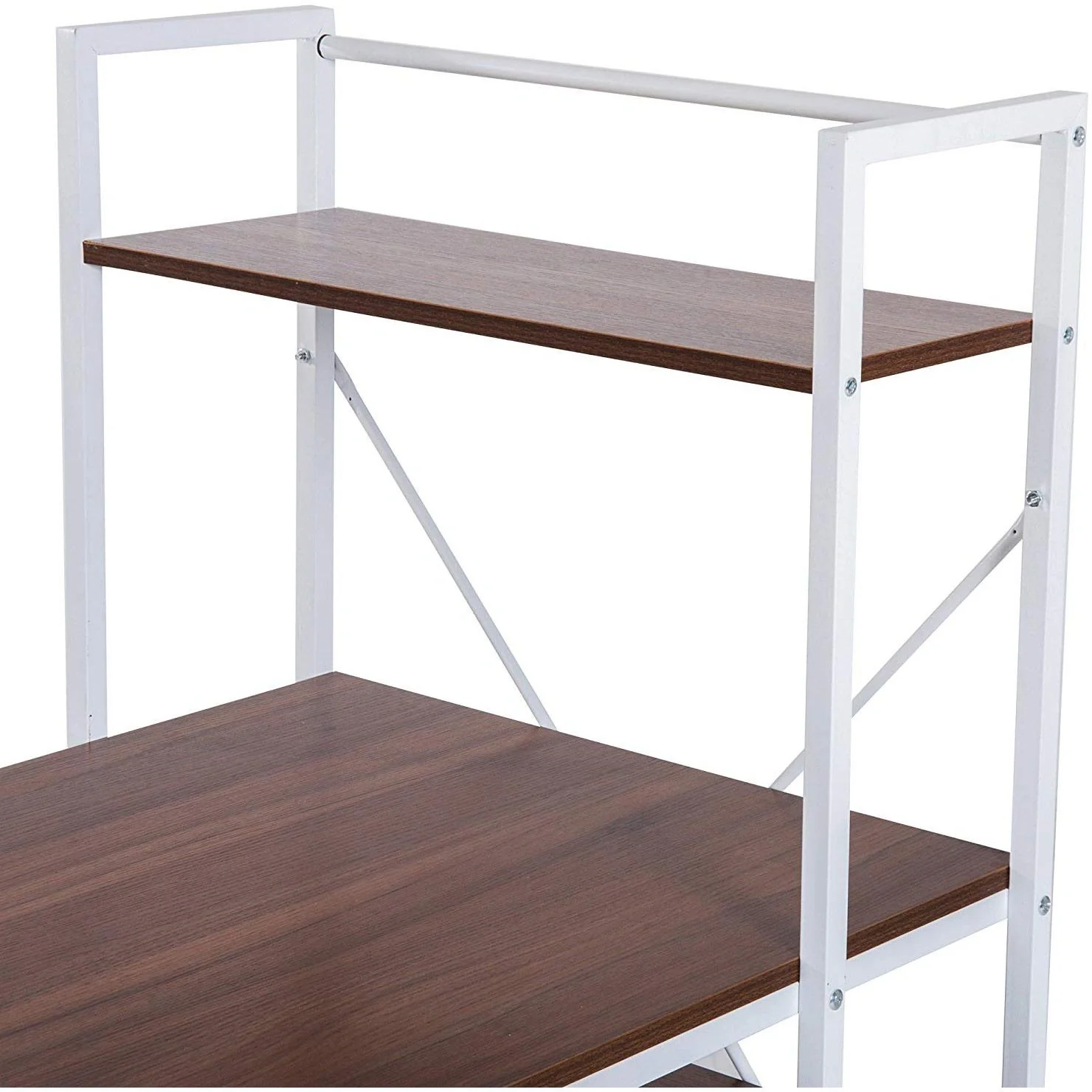 Schreibtisch Computertisch Bürotisch mit Regal Walnuss Weiß - 4