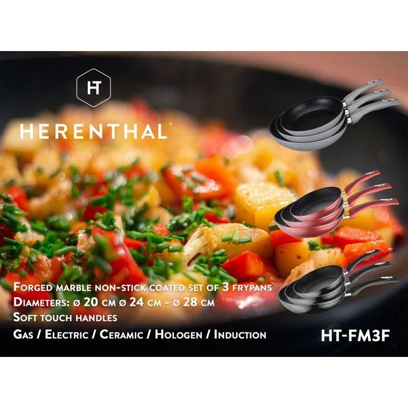 Herenthal 3er Pfannenset - Bratpfannen - Marmorbeschichtung - 20, 24, 28 cm - Rot - 2
