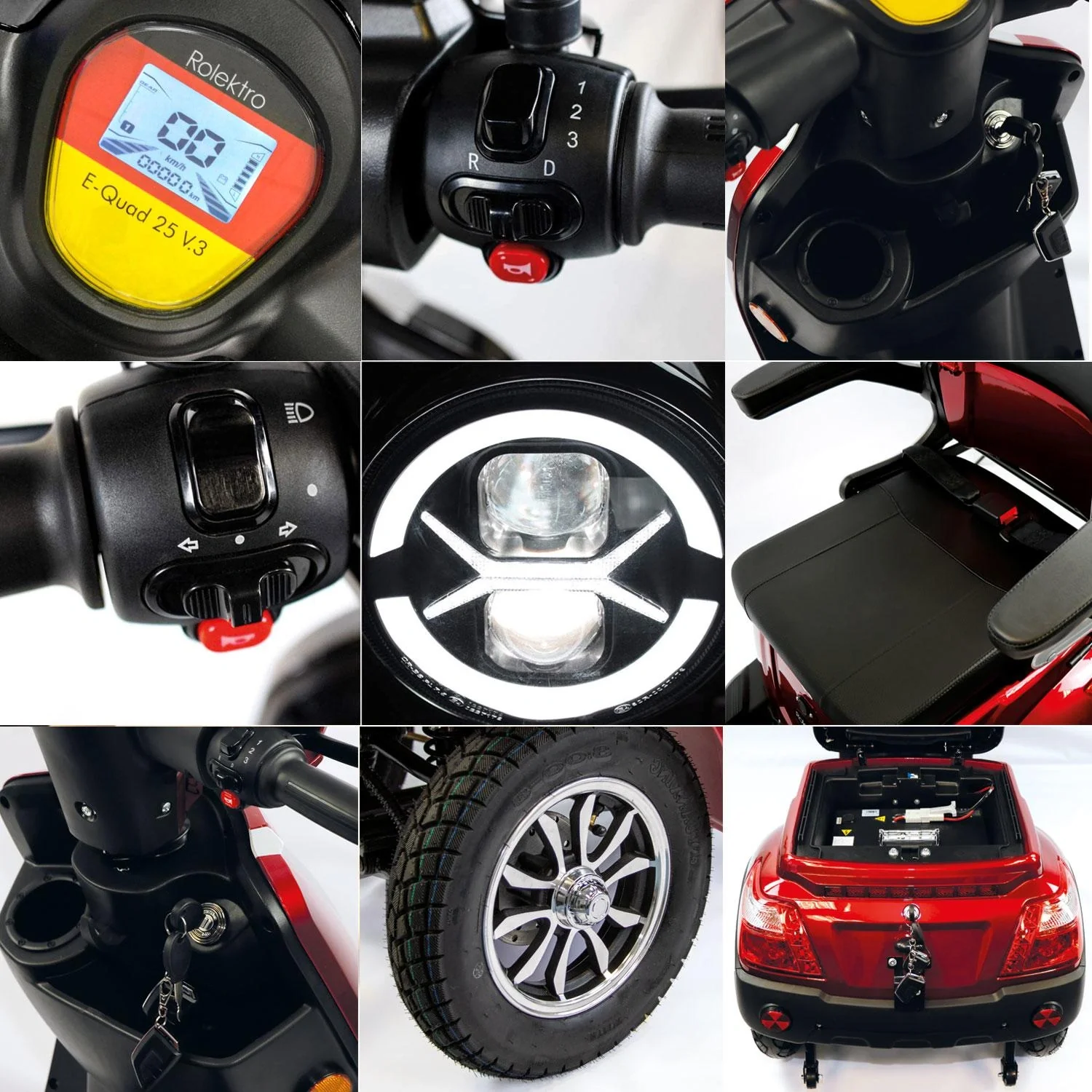E-Quad 25 V3 Lithium Rot, 1.000 Watt + Getränkehalter - 11