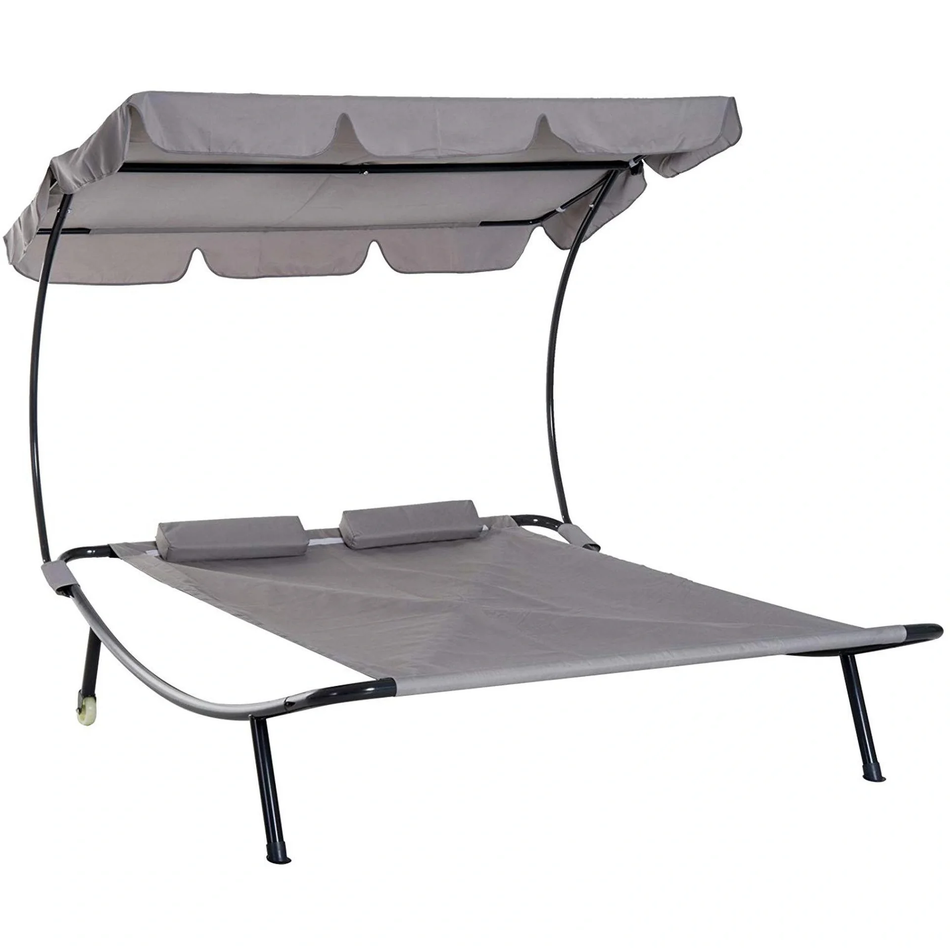 Doppelliege Sonnenliege rollbar mit Dach Stahl Grau - 1