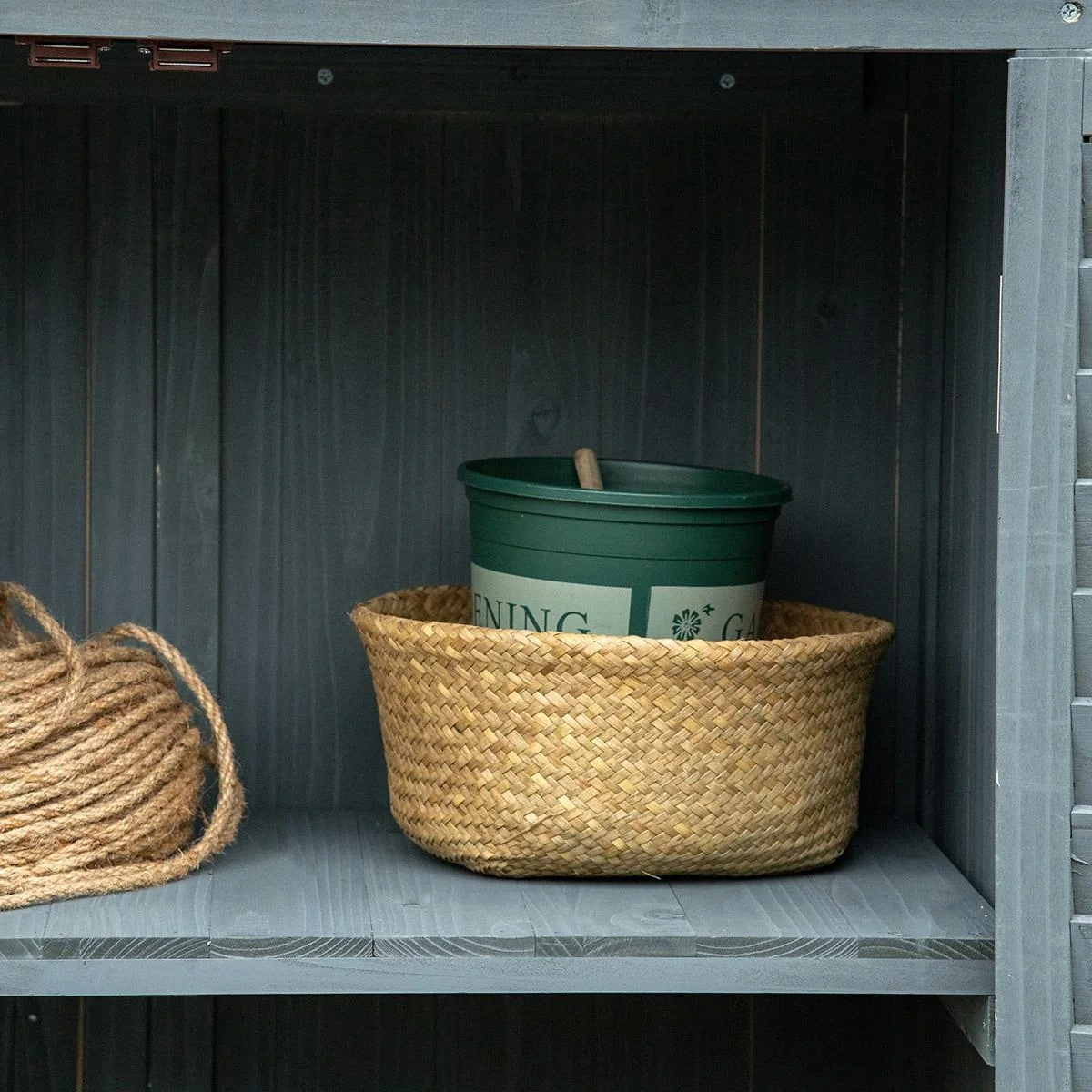 Gartenschrank Holz Gerätehaus Geräteschuppen Geräteschrank Holzhütte Pultdach Bitumenpappe Lamellentüren Grau 87 x 46,5 - 5