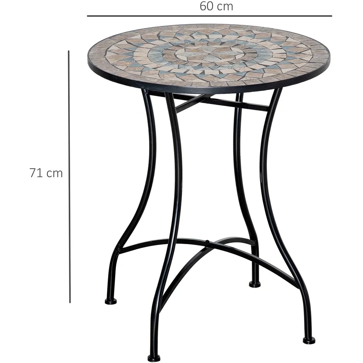 Bistro-Gartentisch in Mosaikoptik, Keramik+Metall, grün+beige+weiß, 60 x 71 cm - 5