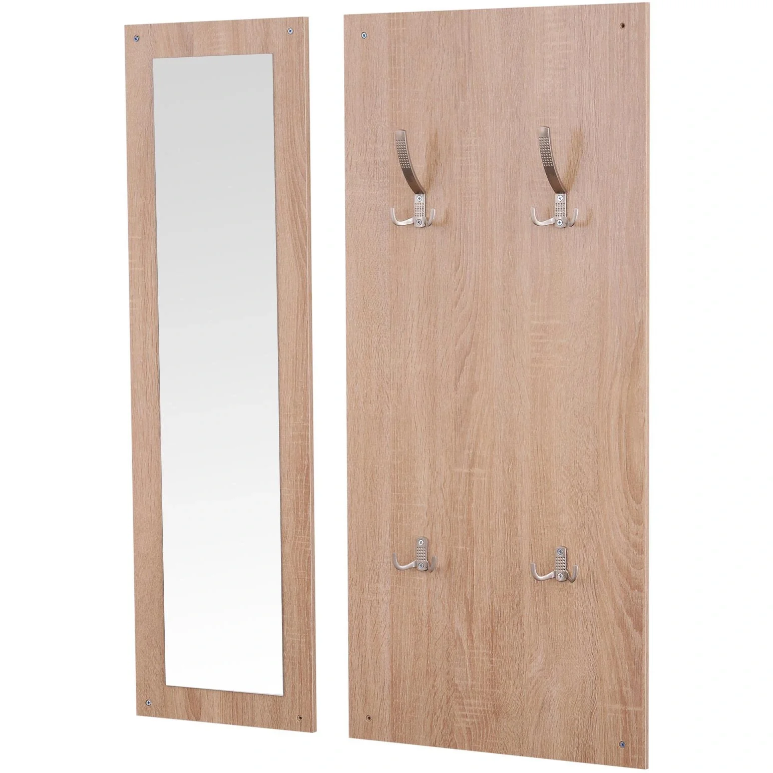 3-teiliges Garderoben-Set Flurgaderobe mit Schuhschrank Garderobe Wandspiegel 4 Haken Natur 30 x 100 cm - 7