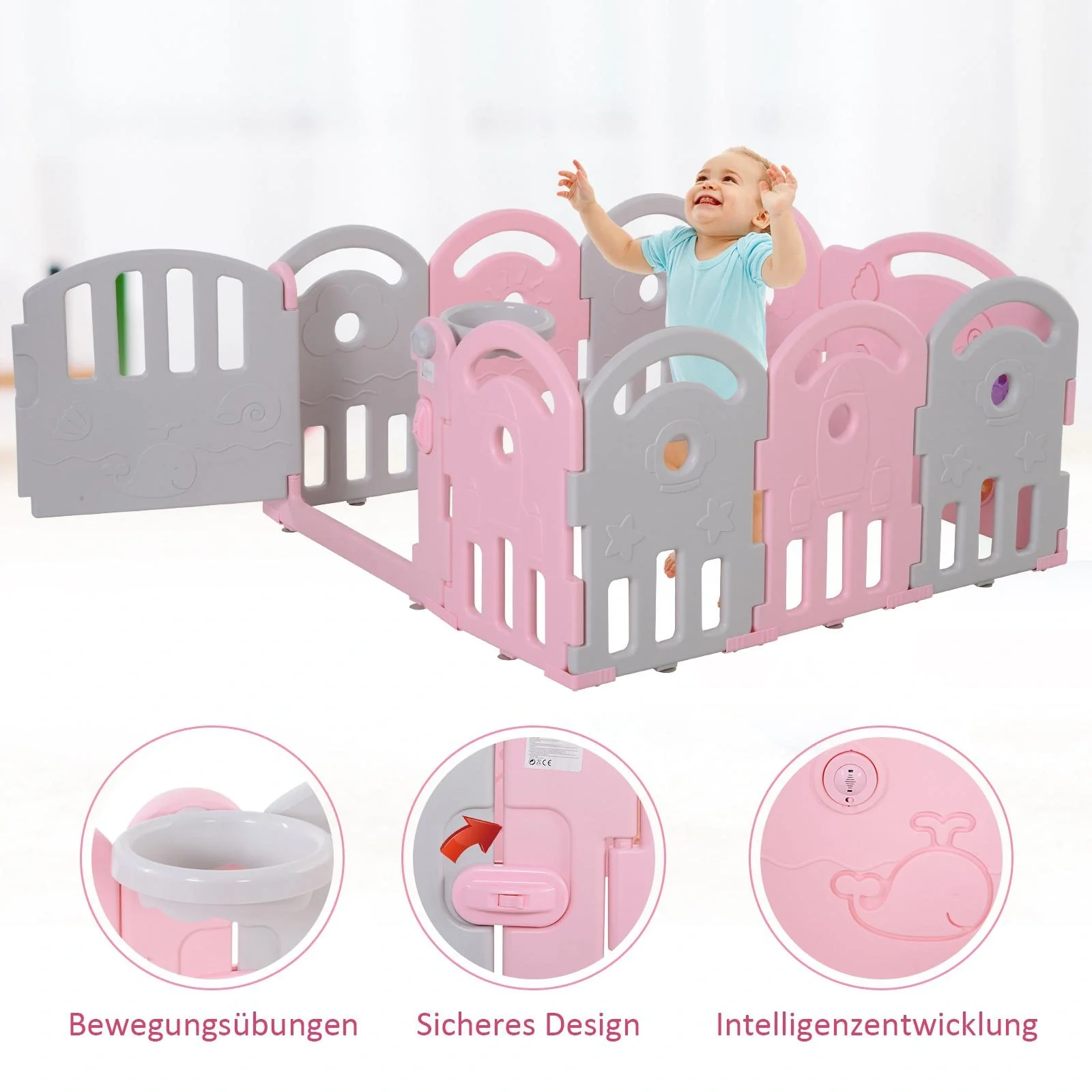 Baby Laufgitter mit Ballkorb und 3 Zahnräder - 1