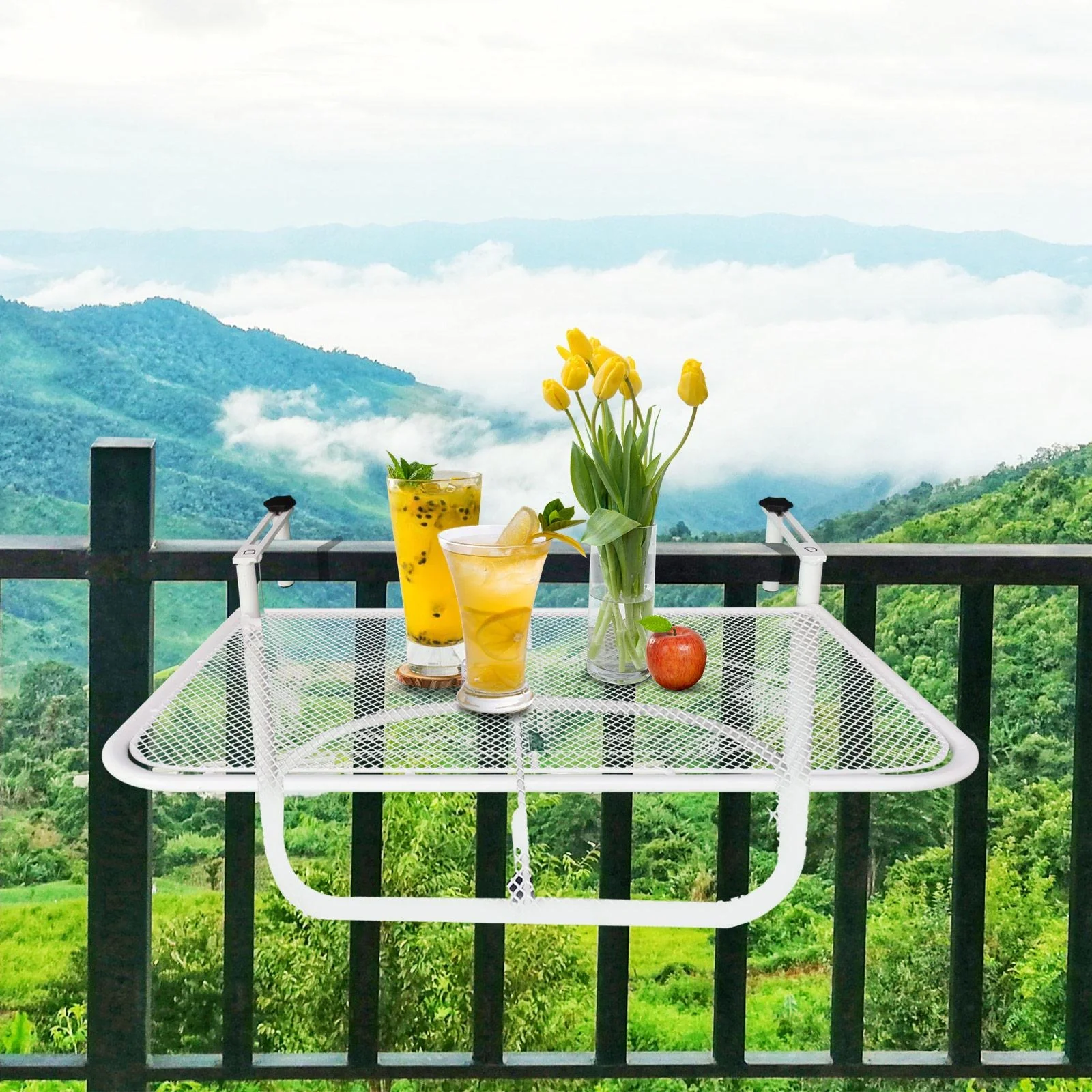 Balkonhängetisch Hängetisch höhenverstellbar viereckig Terrasse Metall Weiß L60 x B56,5 x H45 cm - 8