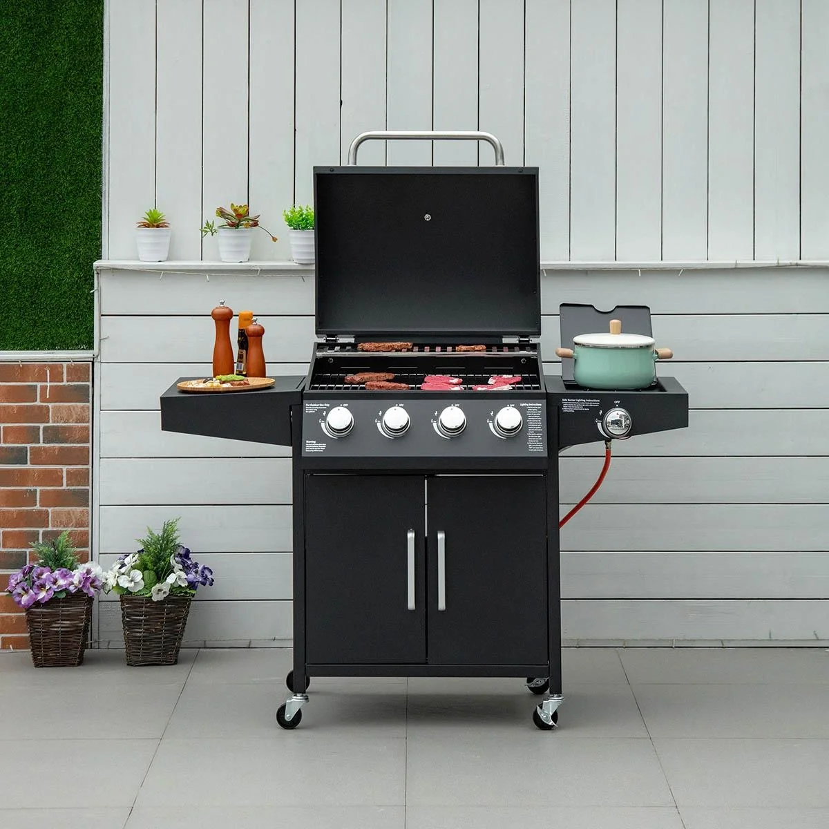Gasgrill - 4 Brenner - 1 Seitenbrenner - Schwarz - 132 x 55 x 109 cm - 5