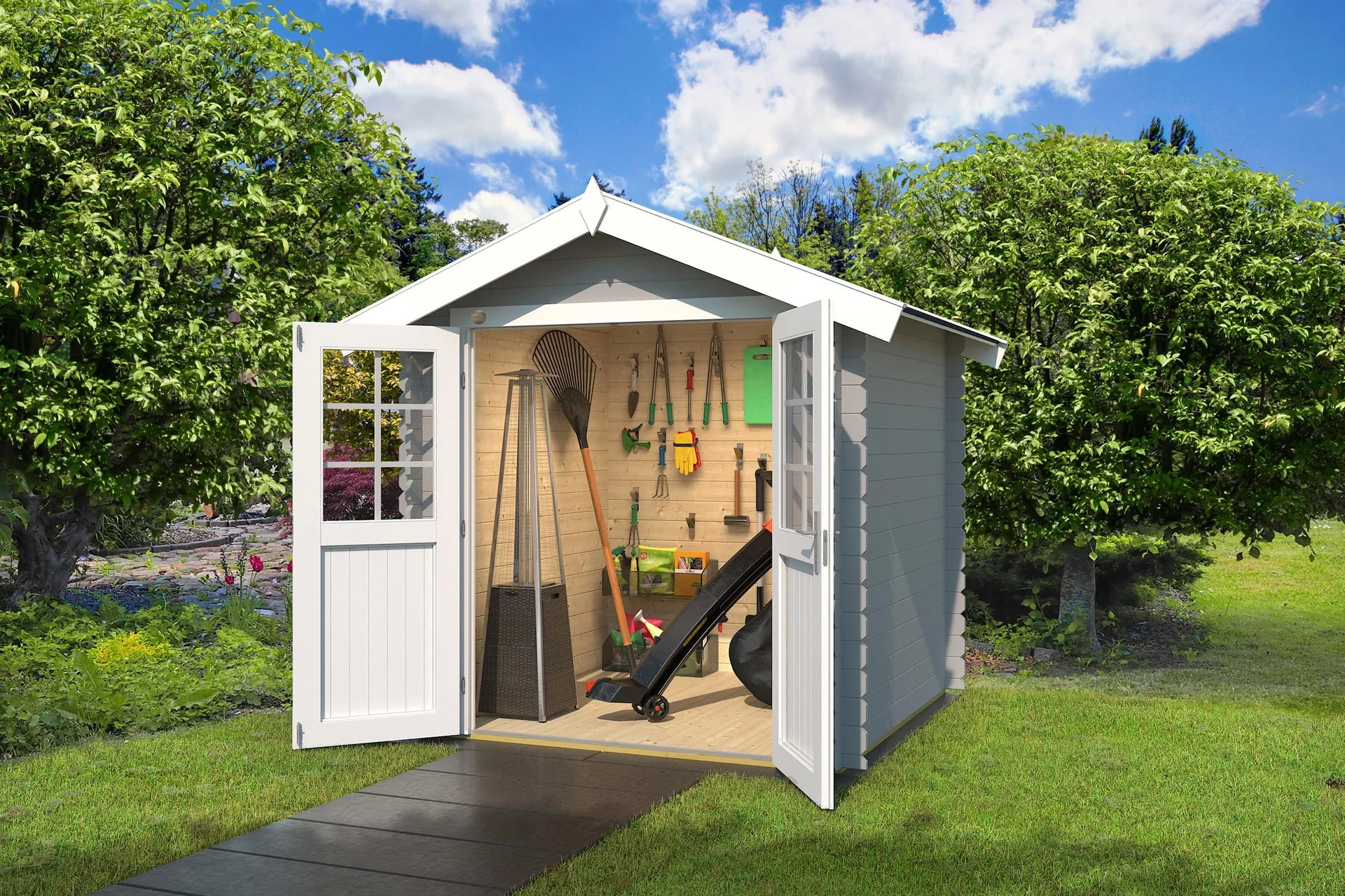 Gartenhaus 209 Gr.1, 253 x 234 x 244 cm hellgrau mit Doppeltür - 4