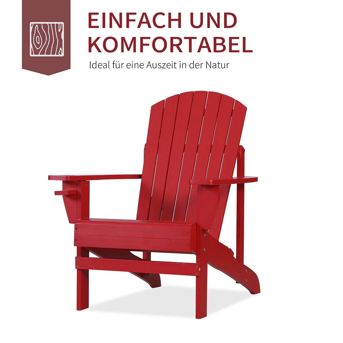 Adirondack-Gartenstuhl mit Becherhalter Gartenliege Balkonstuhl Massivholz Rot 97 x 72,5 x 93 cm - 6