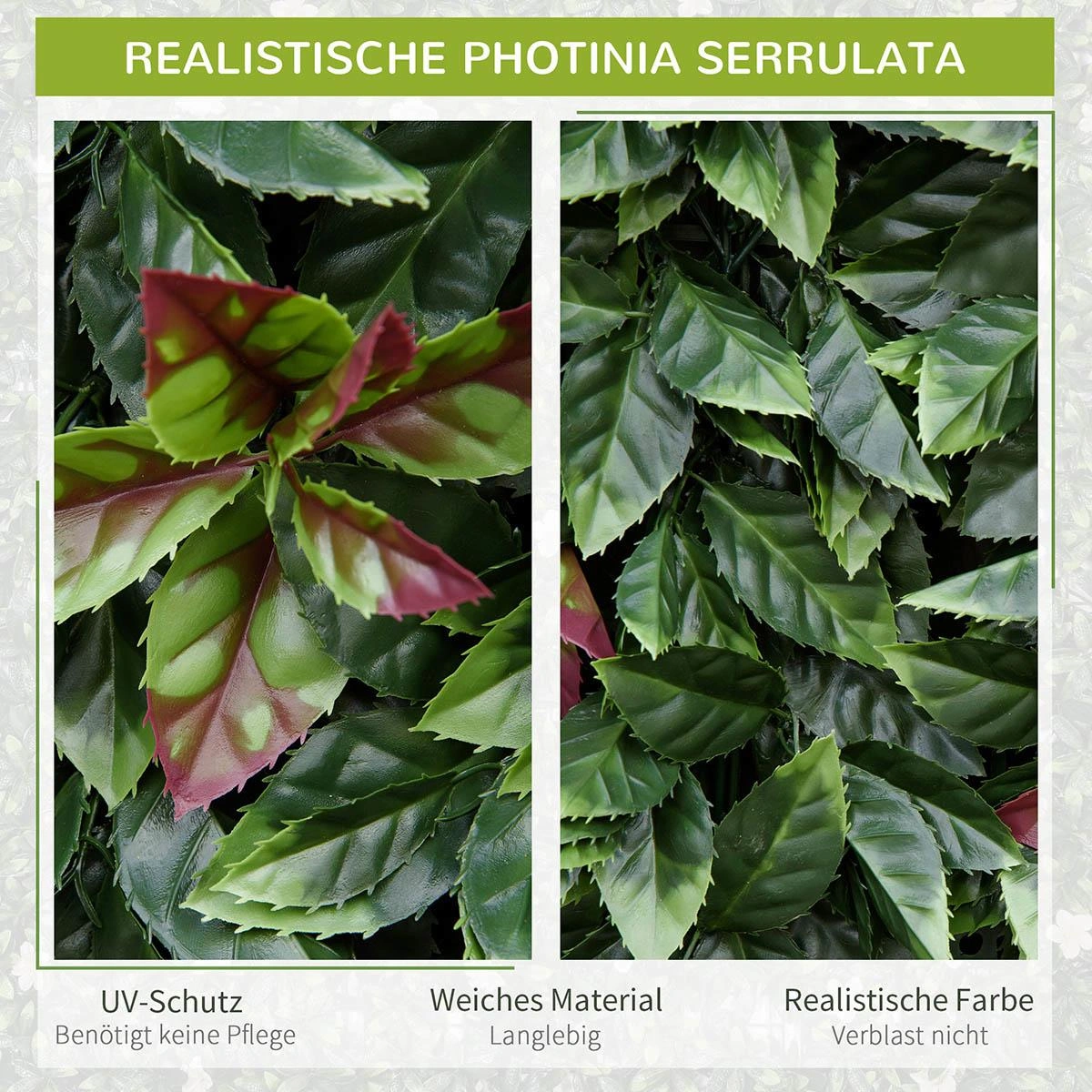 12 Stück künstliches Pflanzenwand Hecke 50x50 cm UV-Schutz Sichtschutz Glanzmispeln Design Heckenpflanze für Garten Outd - 5