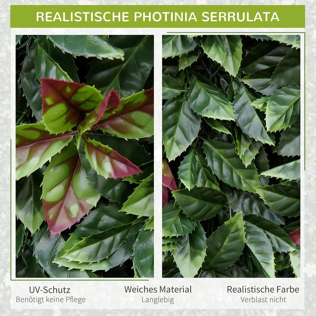 12 Stück künstliches Pflanzenwand Hecke 50x50 cm UV-Schutz Sichtschutz Glanzmispeln Design Heckenpflanze für Garten Outd - 5