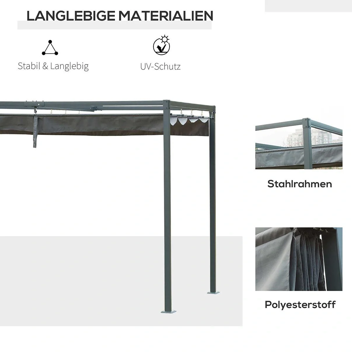 Pergola Pavillon Terrassenüberdachung mit Schiebedach Polyester Grau 298 x 213 x 222 cm - 6