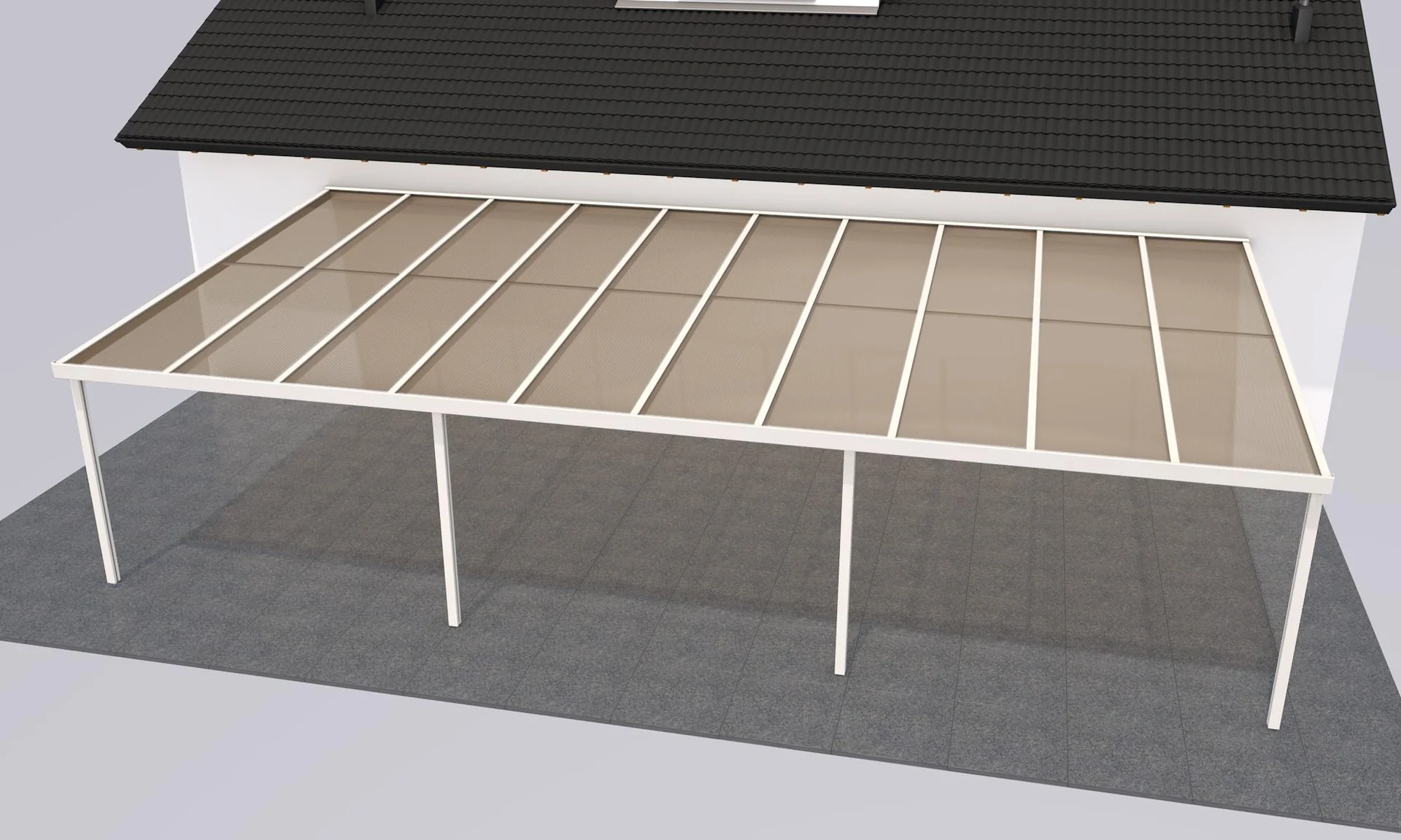 Terrassendach Premium, weiß, 10140 x 5060 mm - Polycarbonat Stegplatten 16 mm, bronze - 2
