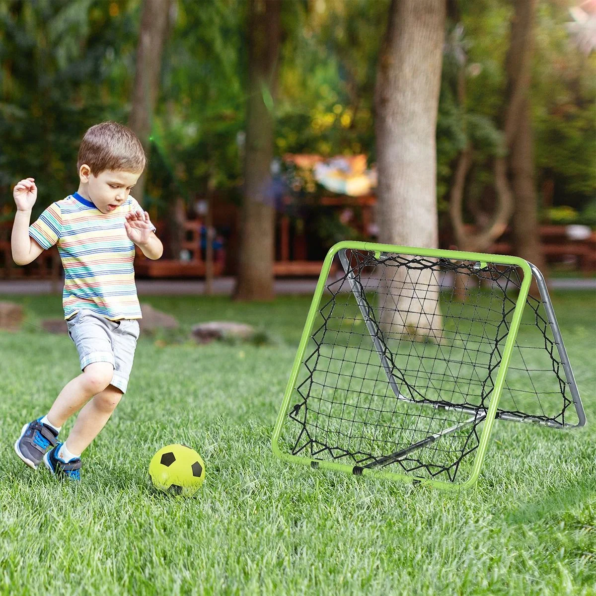 Baseball Rebounder Kickback Tor Rückprallwand Netz beidseitiger Rückprall Faltbar Metall+PE Grün 75 x 75 x 64 cm - 4