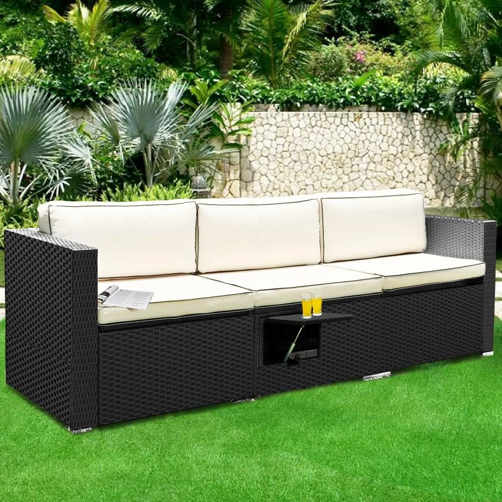 Korbsofa - Schwarz-Creme - 230x70x70cm - 3