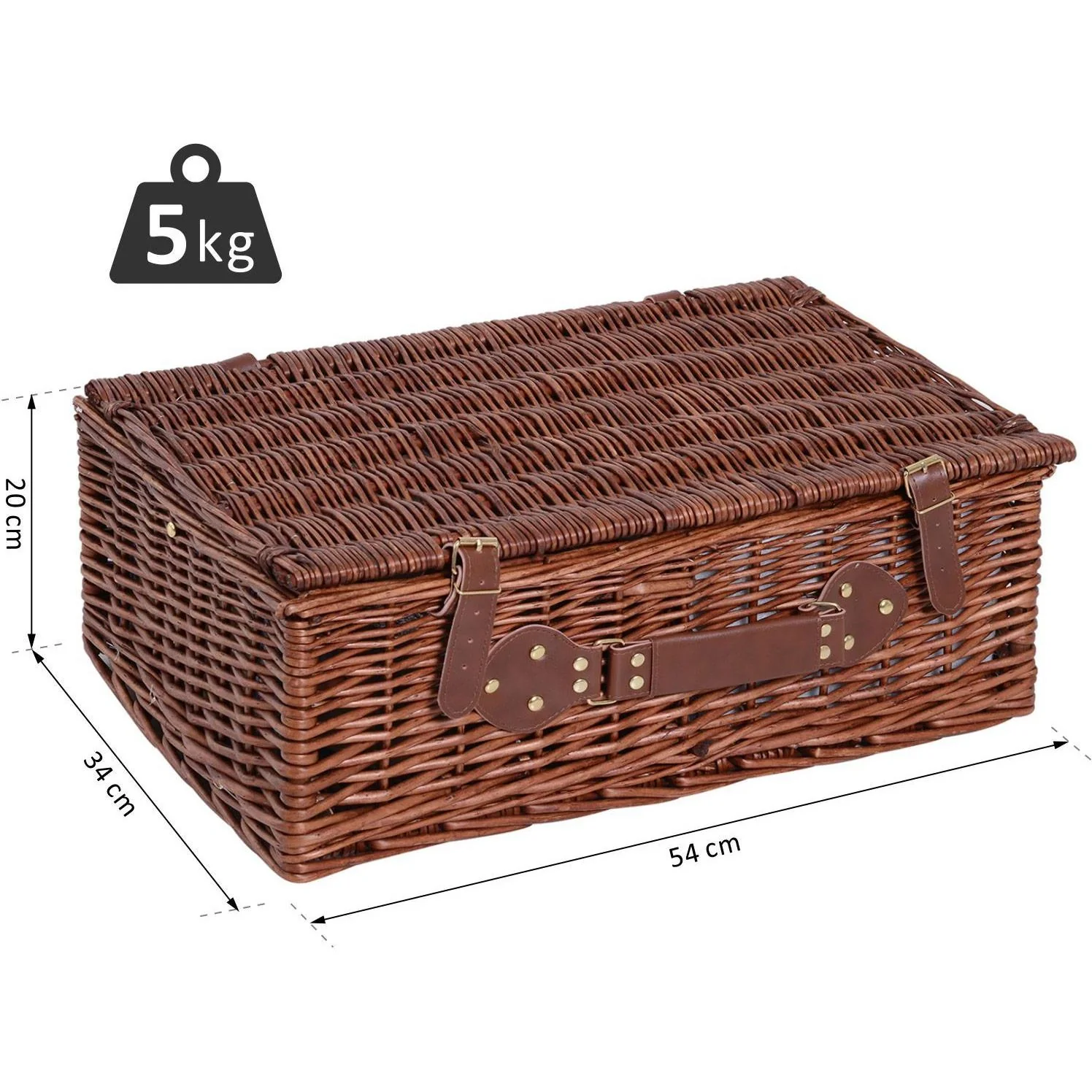 Picknickkorb für 4 Personen Picknickkoffer Picknickset mit Kühltasche Utensilien Glas Braun 54 x 34 x 20 cm - 9