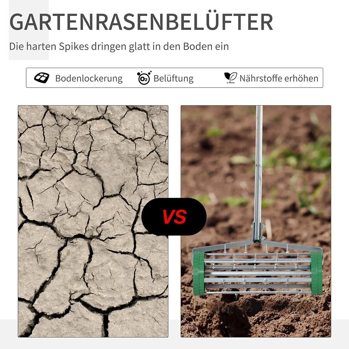 Rasenlüfter Grifflänge einstellbar Handvertikutierer Rasenbelüften Stachelwalze Rasen rollender Rasenlüfter pflegen Gart - 5