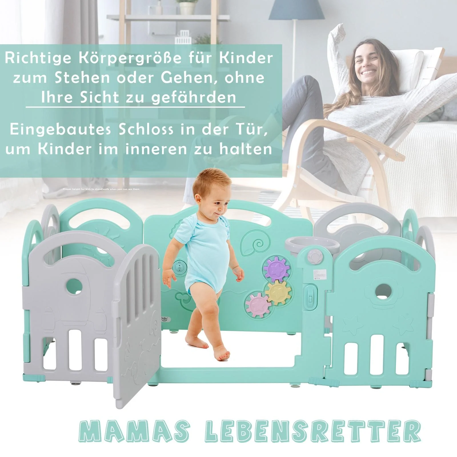 Baby Laufgitter mit Ballkorb und 3 Zahnräder - 1