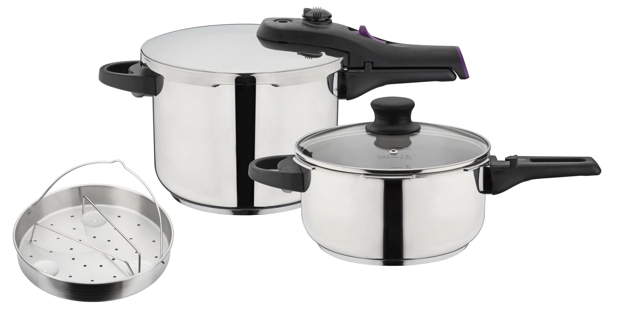 Schnellkochtopf-Set SYSTEM RAPID, 6-teilig aus Edelstahl - 4L und 6L, Ø22cm - 1
