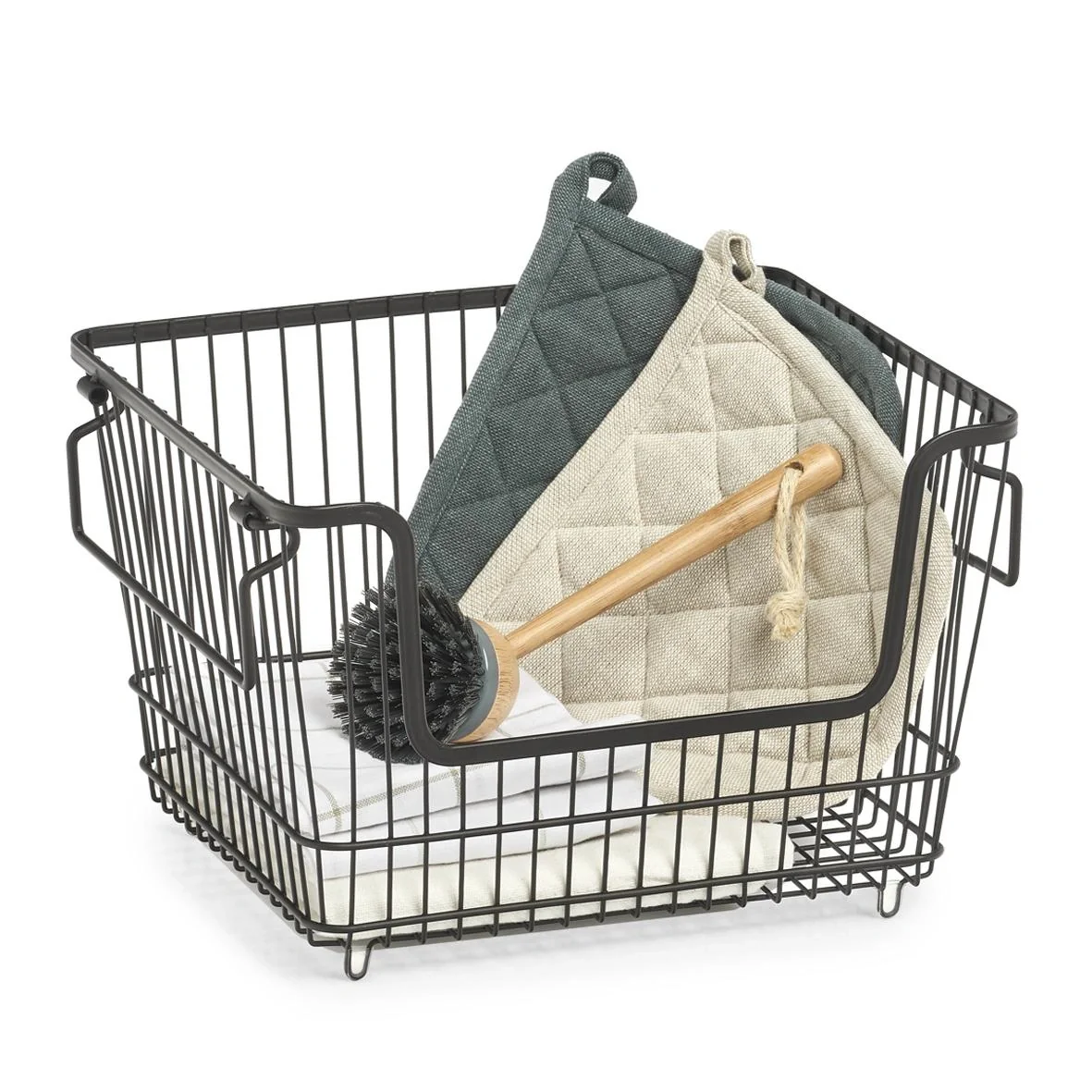 Vorratskorb, stapelbar, Metall, schwarz - 1