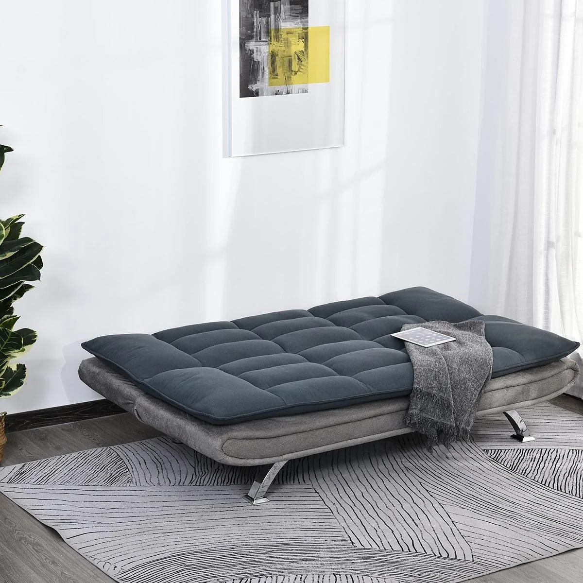 Schlafsofa, Klappsofa, 3-Sitzer Stoffsofa, Chaiselongue, Bettsofa, Sofa mit Schlaffunktion, Sofagarnitur, Verstellbarer - 1