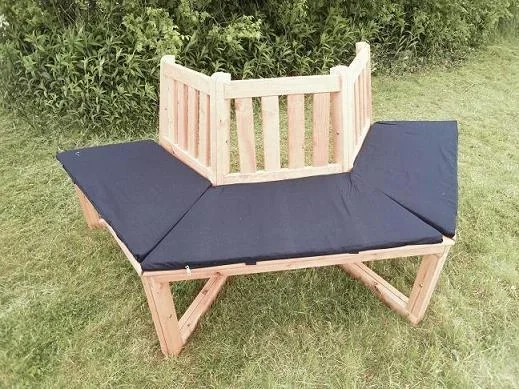 1/2 Baumbank 180° mit Sitzauflagen blau - 1