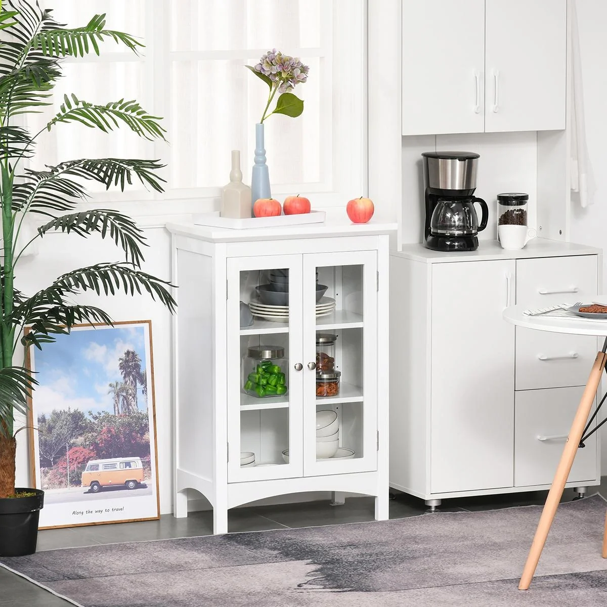 Kücheschrank Sideboard Kommode Aufbewahrungsschrank mit Glastür und verstellbarer Einlegeböden Esszimmer Wohnzimmer MDF - 4