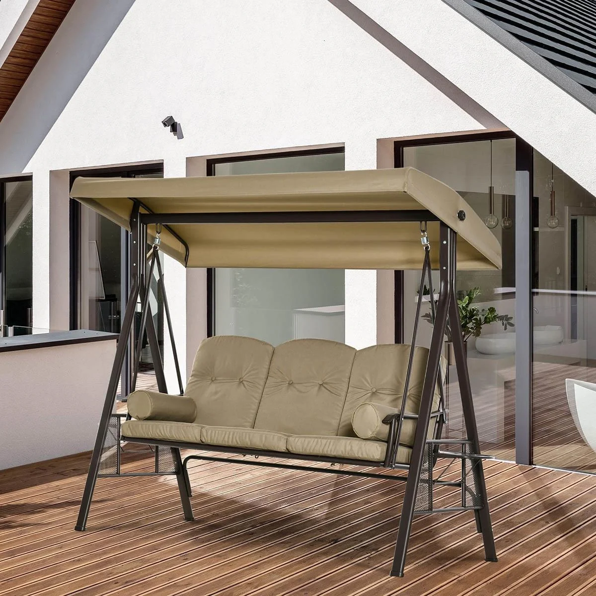 3-Sitzer Hollywoodschaukel mit Sonnenschirm Taupe 116 x 206 x 183 cm - 6