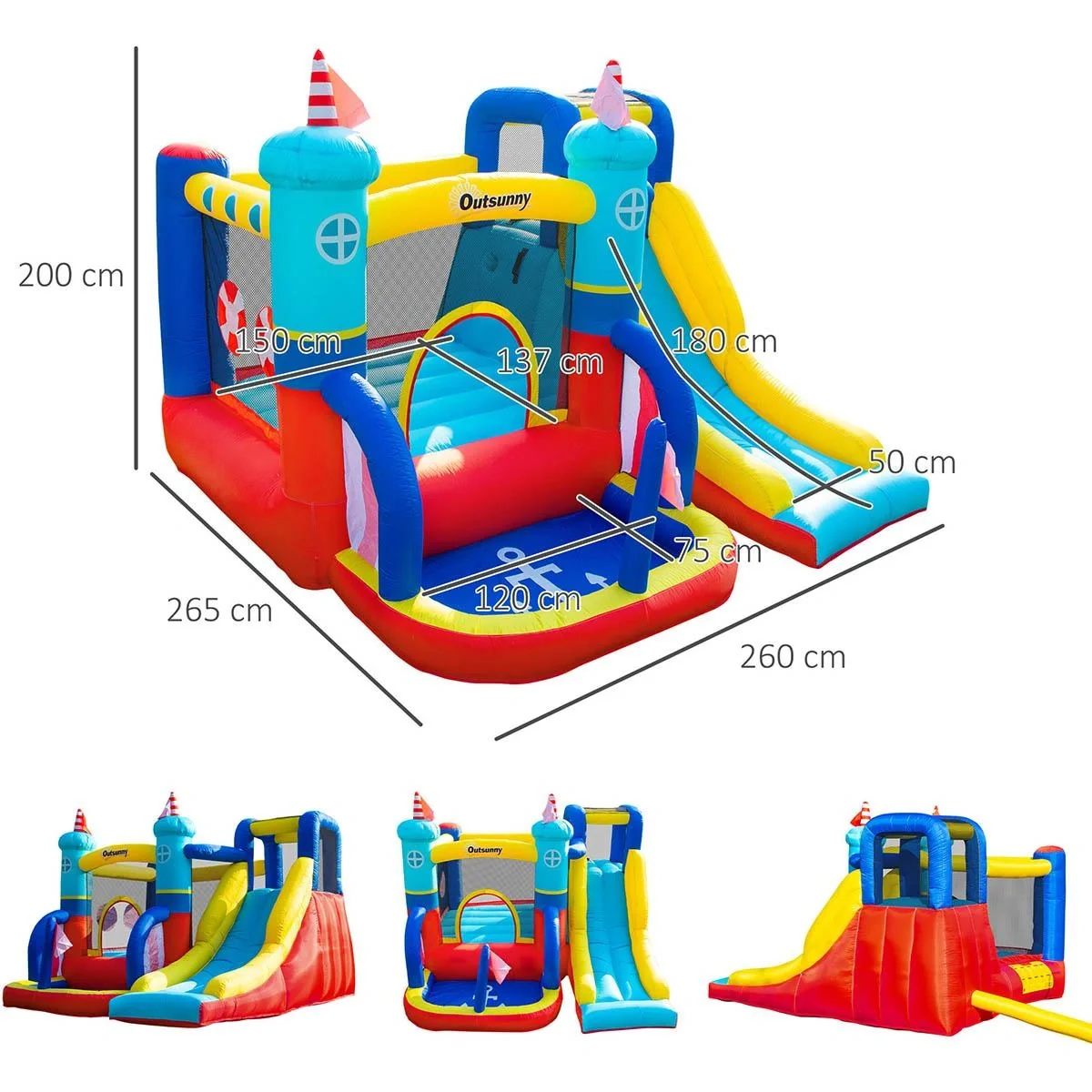 Aufblasbare Hüpfburg - mit Schwimmbecken und Kletterwand - 265 x 260 x 200 cm - 6