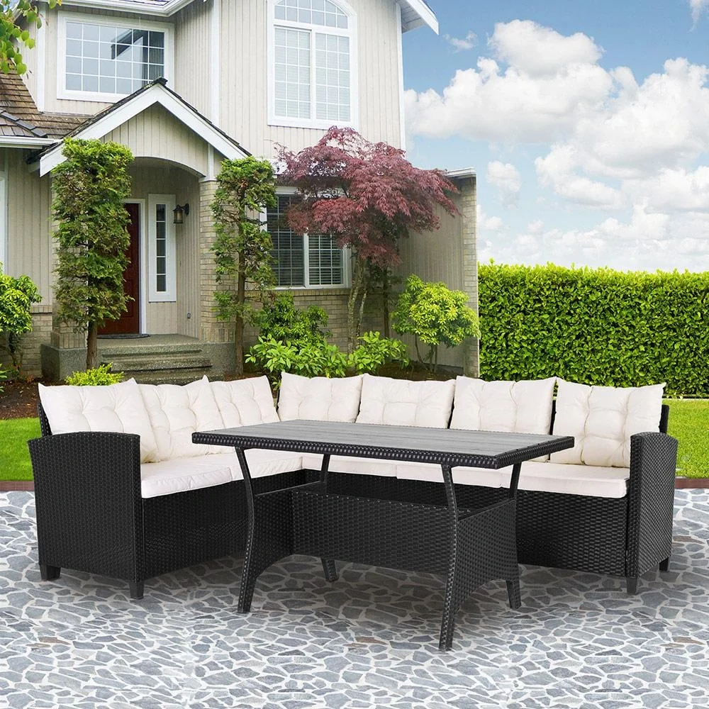 Polyrattan Lounge Set schwarz WPC Tischplatte - 5