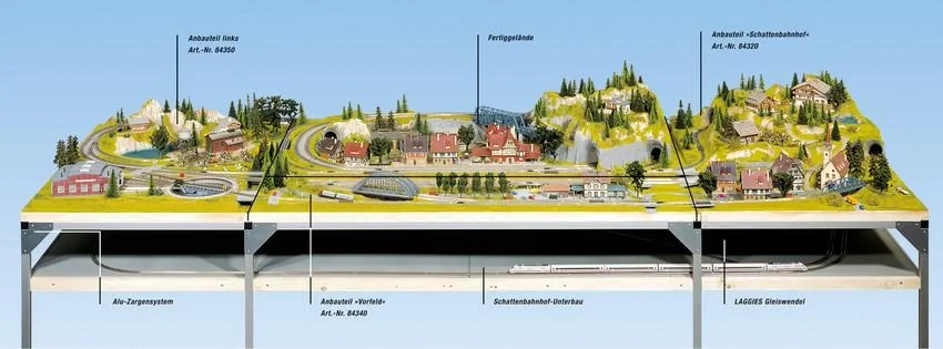 Anbauteil Vorfeld - 140 x 31 cm, kürzbar auf 125 cm, Spur N, Z, koloriert und begrast, auf Holzrahmen - 1