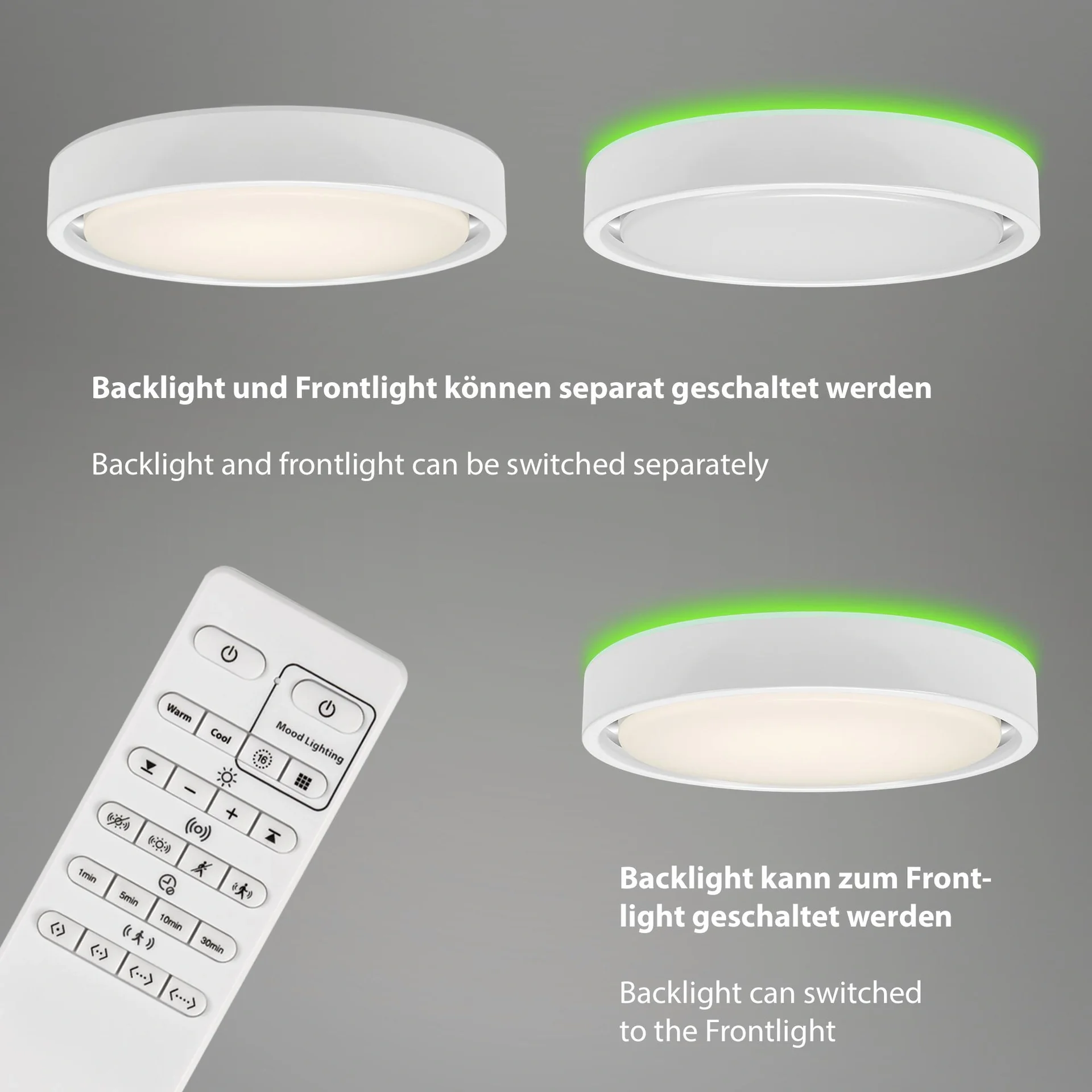 LED Deckenleuchte, rund, Ø 36 cm, CCT, Bewegungssensor, 30 Watt, weiß - 8