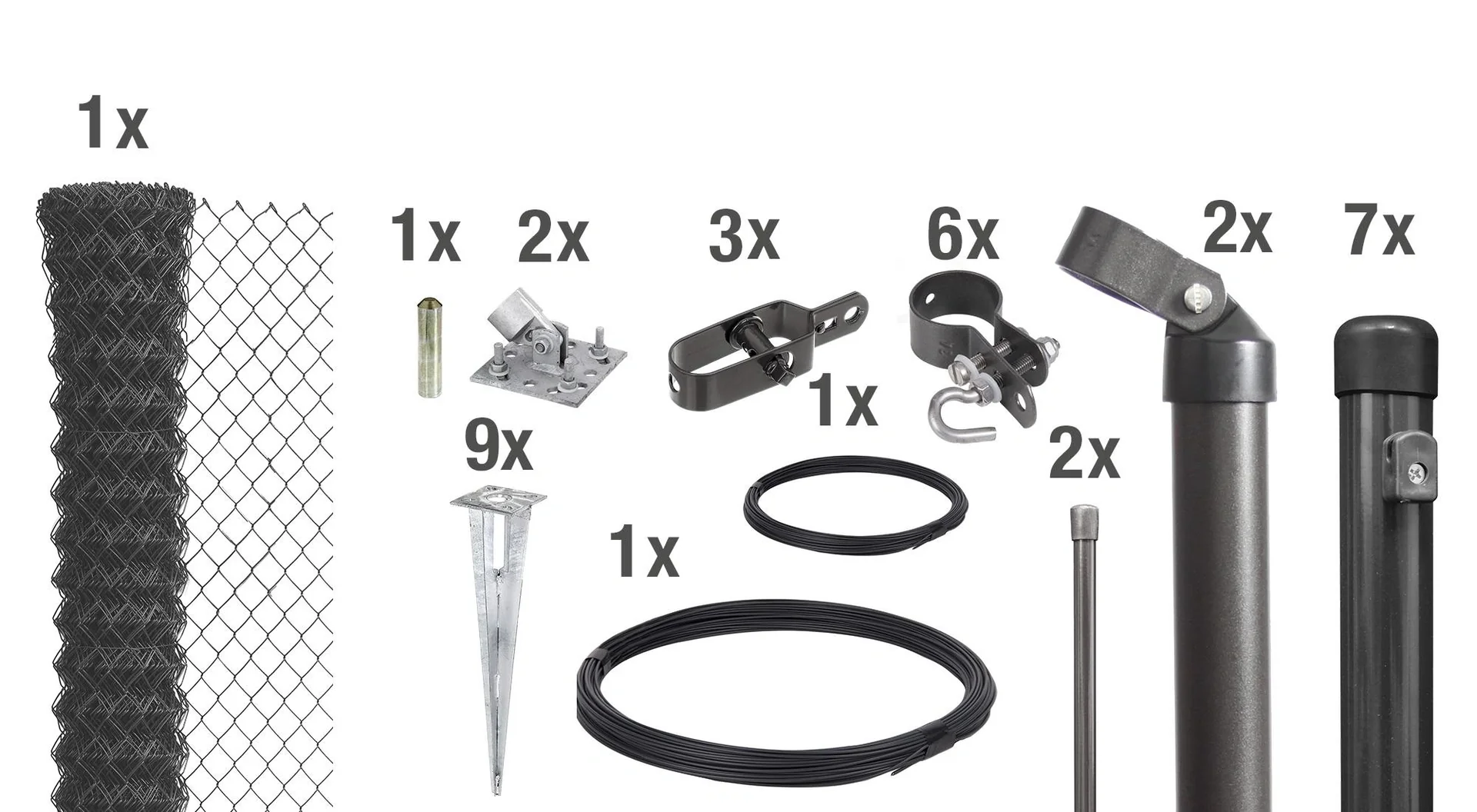 Maschendrahtzaun als Zaun-Komplettset, mit Einschlagbodenhülse, anthrazit-metallic, Höhe 100 cm, Länge 15 m - 1