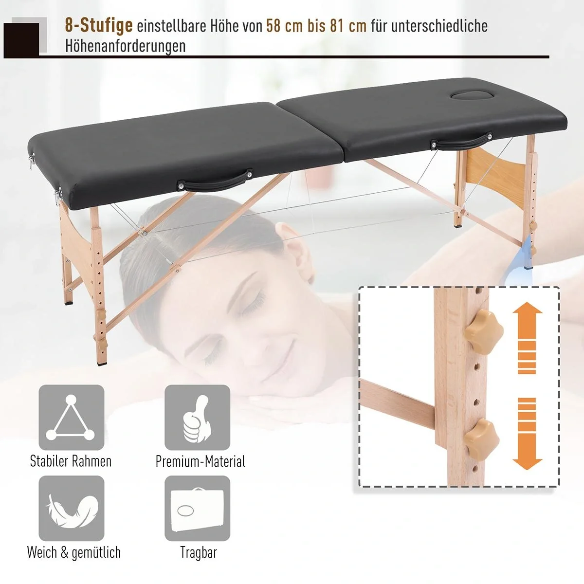 Mobiler Massagetisch schwarz - 4