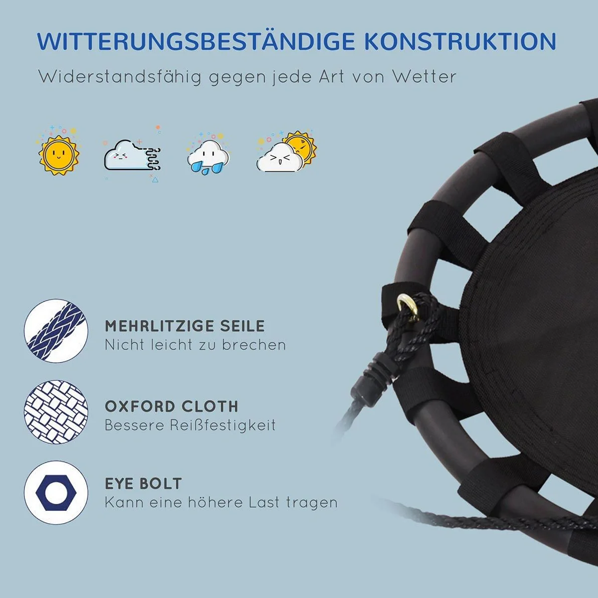 Nestschaukel Tellerschaukel Kinderschaukel Kinder Rundschaukel bis 100 kg belastbar Metall Netzgewebe Schwarz Ø60 cm - 5