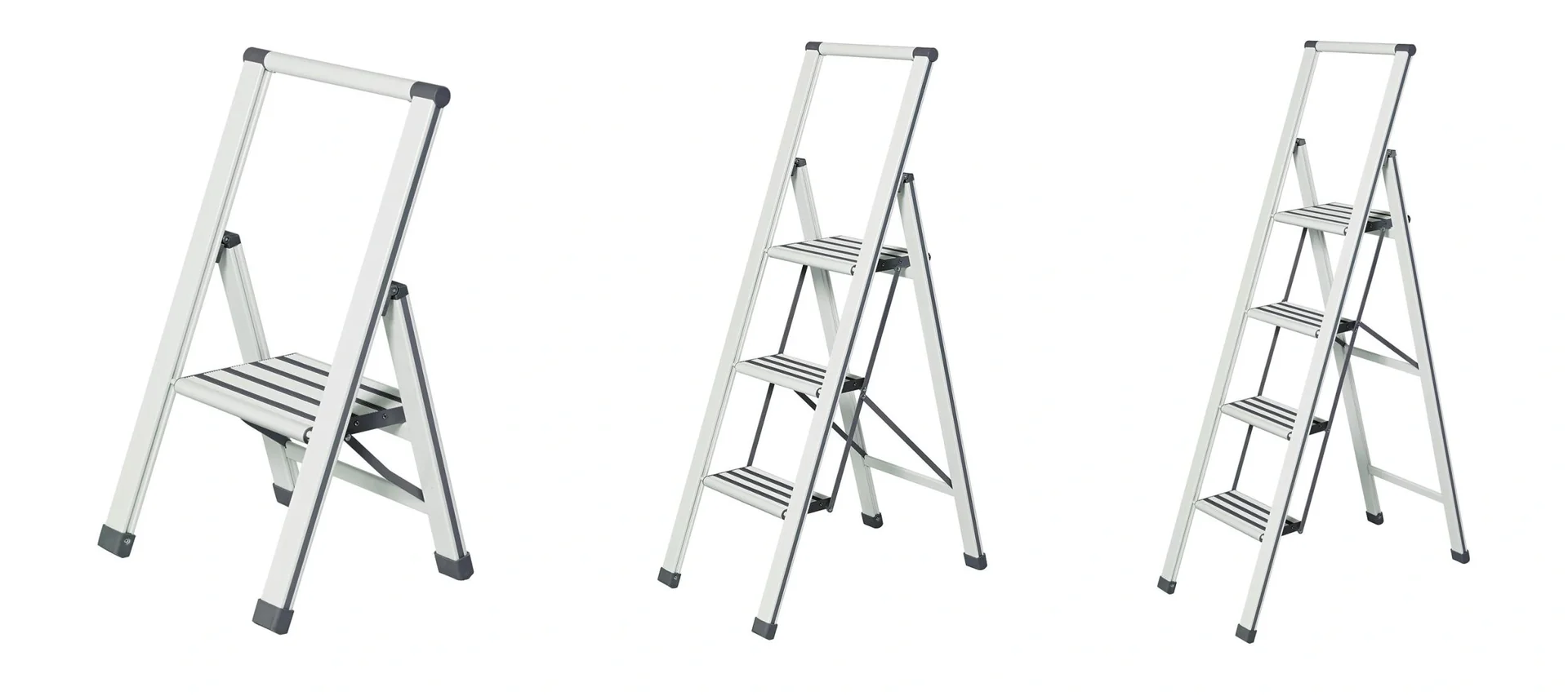 Alu-Design Klapptrittleiter 3-stufig Weiß, rutschfeste Haushaltsleiter, Sicherheits-Stehleiter - 2