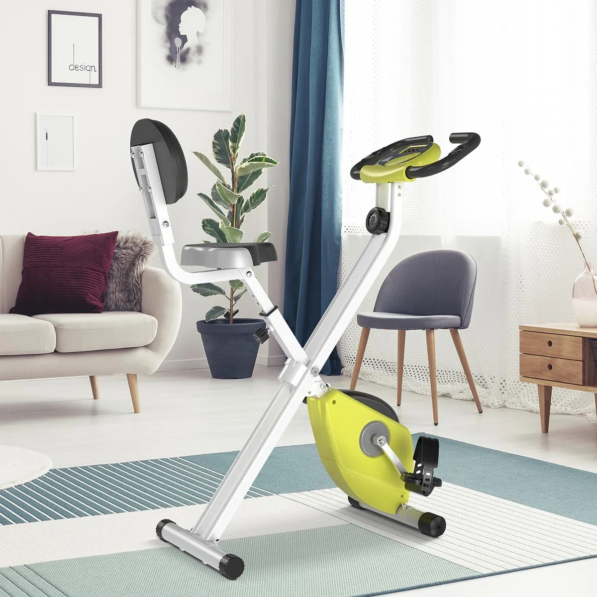 Heimtrainer Fahrradtrainer mit 8 stufig einstellbarem Magnetwiderstand höhenverstellbar Stahl Gelb+Weiß 43 x 97 x 109 cm - 4