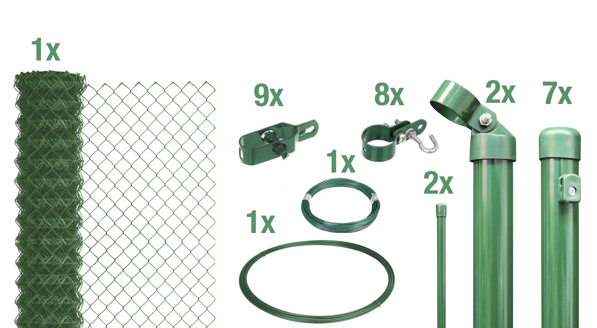 Maschendrahtzaun als Zaun-Komplettset, zum Einbetonieren, grün, Höhe 200 cm, Länge 15 m - 2