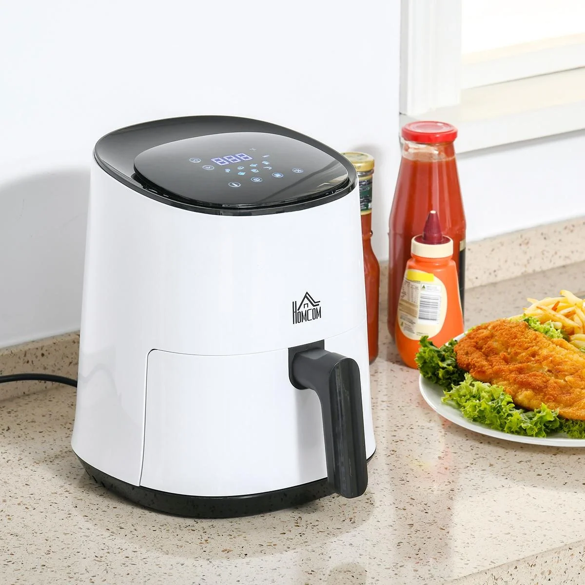 Heißluftfritteuse 2,5 L 1300W mit 7 Menukörben mit Antihaftbeschichtung Stahl weiß + schwarz 33,9 x 24,9 x 29,9 cm - 6