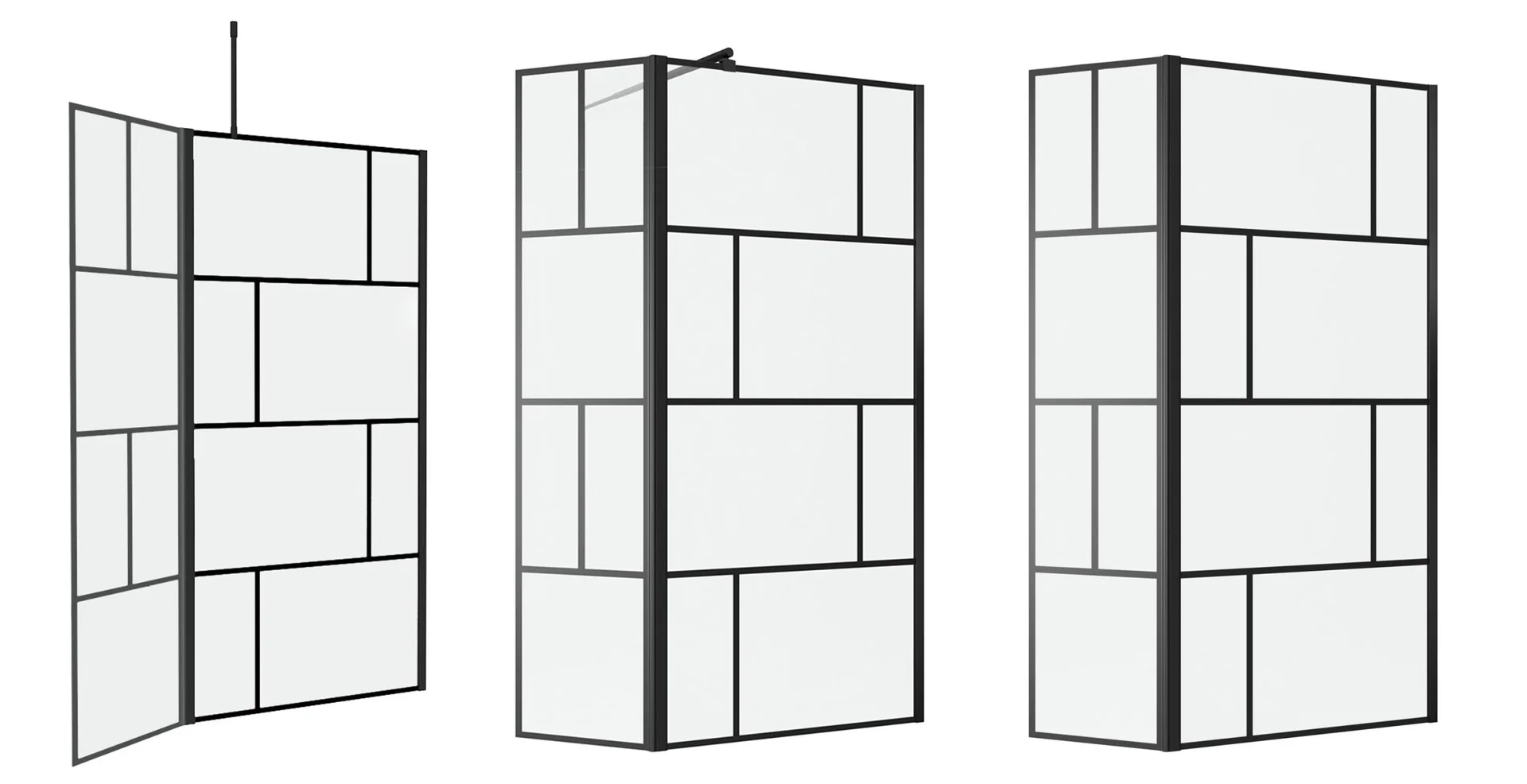 Duschwand in modernem Design 90+40 x 195 cm - Glasdusche mit matt schwarzen Wandprofil - inklusive Deckenhalterung - 2